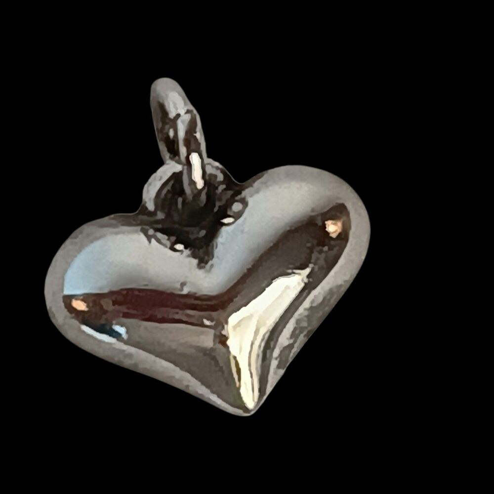 Vintage 925 Sterling Silver Puffy Heart Charm Or Pendant Small 3D Design .5"x.5"